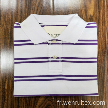 T-shirt polo à manches courtes rayé en coton polyester